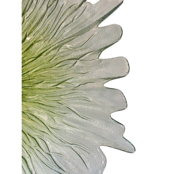 17” Green Sunflower Platter Hand Blown Art Glass Large Serving Tray Heavy Flower - Picture 3 of 12